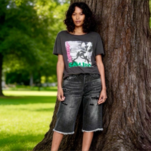 Sandrine Rose Pants - Sandrine Rose Bermuda Distressed Black Denim Jean Shorts by Free People Size 28